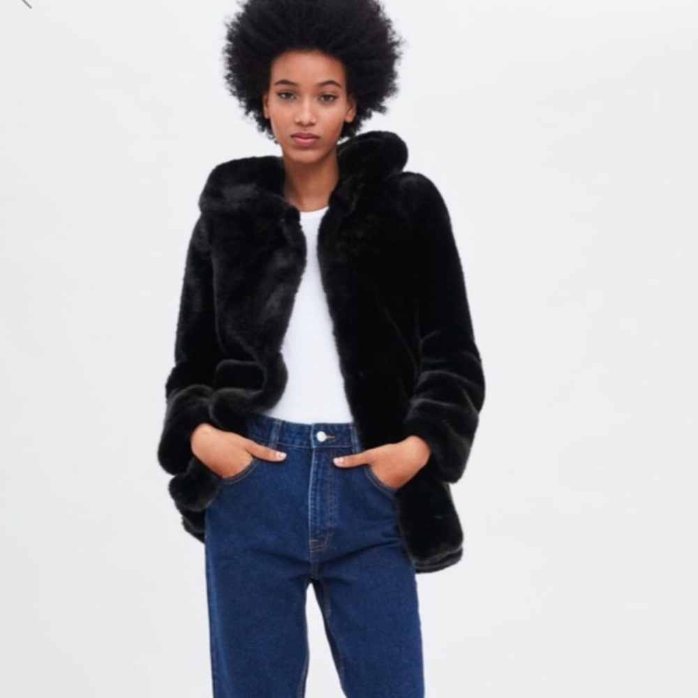 Zara hooded faux fur coat
